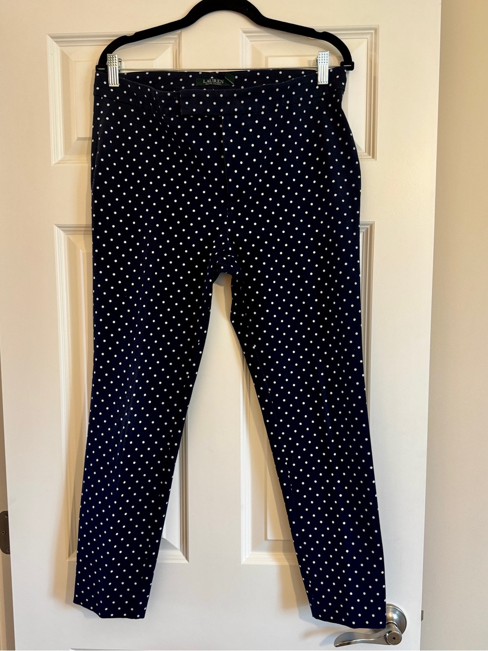 Lauren Dot Navy Crop Stretch Pants 10